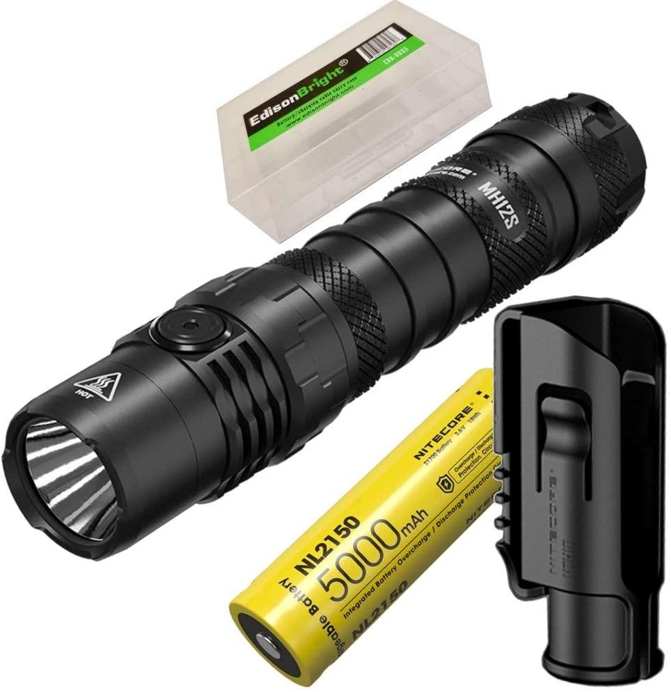 Nitecore MH12S 1800 Lumen USB-C Rechargeable LED Tactical Flashlight, Tactical belt holster & 5000mAh 21700 rechargeable battery