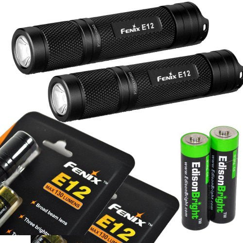 2 Pack Fenix E12Fenix CREE XP-E2 130 Lumen LED flashlight with two EdisonBright AA alkaline batteries. E11 upgrade