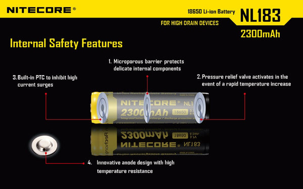 Nitecore NL183 Li-ion protected rechargeable 2300mAh 3.7v 8.5Wh