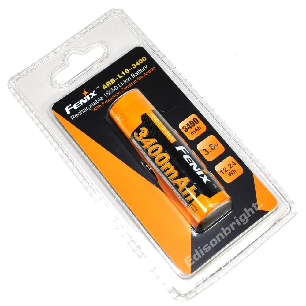 Fenix ARB L18-3400 Protected 3400mAh type 18650 Rechargeable Li-ion Battery for TK75 TK16 P12 TK35 PD35 PD32 TK09 TM26 ARE-X2 ARE-C1+Plus ARE-C2 and other High Drain Devices