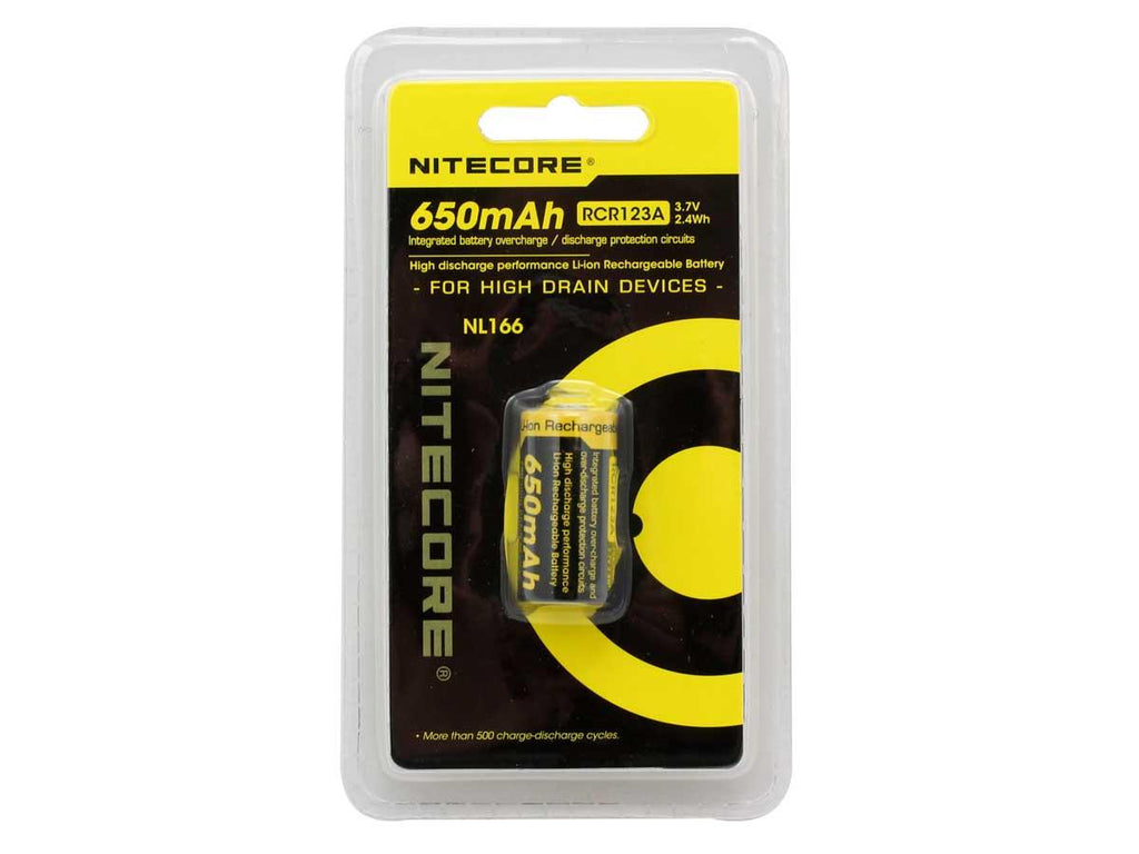 Nitecore NL166 3.7v RCR123A/16340 2.4Wh 650mAh Li-ion Protected Rechargeable Battery