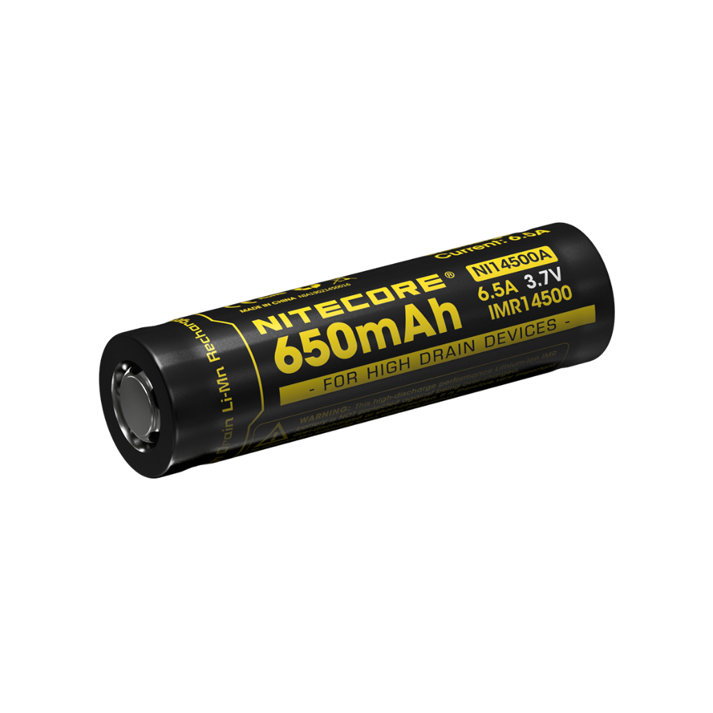 Nitecore NI14500A IMR 14500 6.5A 650mAh 3.7V Unprotected Lithium Manganese (LiMn2O4) Flat Top Battery