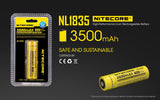 Nitecore NL1835 3500mAh 18650 3.6v 12.6Wh Li-ion rechargeable button-top battery.