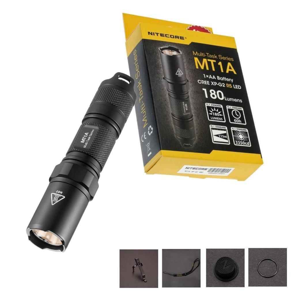 Nitecore MT1A 180 Lumens Multi-Task Series EDC Ultra-Super Compact LED Flashlight, Powered by: 1 AA Aklaine/Ni-MH batteries.