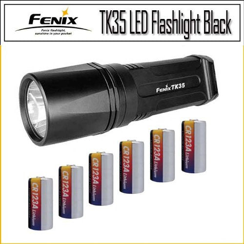 Fenix TK35 LED Flashlight Black 820 Lumen Six CR123A Battery Bundle