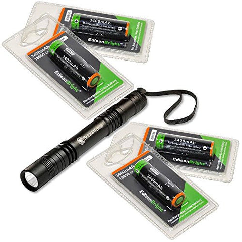 4 Pack EdisonBright EBR34 3400mAh Protected 18650 Rechargeable Li-ion Batteries with Smith & Wesson PathMarker LED Flashlight.- Designed for TM26 TM15 TM11 SRT7 SRT6 P25 EC25 TK75 PD35 PD32 TK22 LD50 LD60 i4 P12 HL55 HC90 S30R and other High Drain Devices