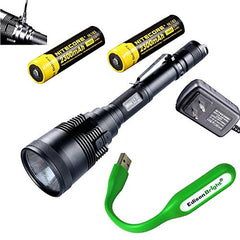 Nitecore MH41 2150 lumen CREE LED rechargeable flashlight/ searchlight, 2X Nitecore rechargeable 18650 batteries with EdisonBright USB powered reading light