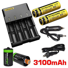 Nitecore Sysmax i4 Four Bays universal home/in-car battery charger, Two Nitecore 18650 NL188 3100mAH rechargeable Li-ion batteries with 2 X EdisonBright AA to D type battery spacer/converters