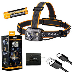 Fenix HP25R V2 1600 Lumen USB-C Rechargeable CREE LED Headlamp, Fenix Rechargeable Battery with EdisonBright USB Charging Adapter Bundle