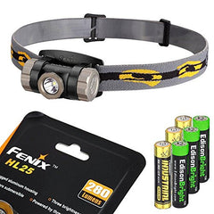 Fenix HL25 280 Lumen light weight CREE XP-G2 R5 LED Headlamp (Cadet Grey color) with 3 X EdisonBright AAA alkaline batteries bundle