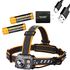 Fenix HP25R V2.0 1600 Lumen USB-C Rechargeable CREE LED Headlamp, 2 X Fenix Rechargeable Batteries with EdisonBright USB Charging Adapter Bundle