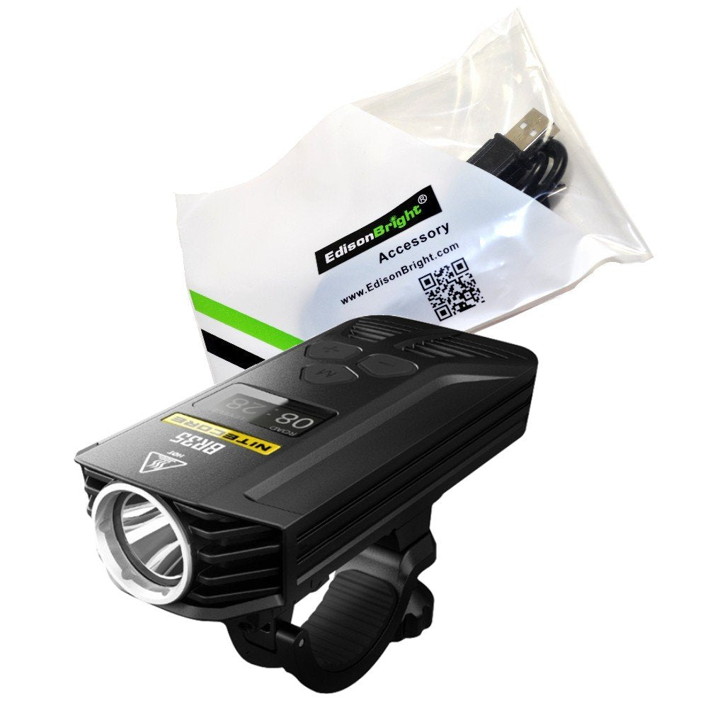 EdisonBright Nitecore BR35 1800 lumen Dual Distance Beam 2 X Cree XM-L2 U2 LED USB rechargeable Bike Bicycle Light, rechargeable battery with USB cable bundle