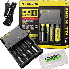 NITECORE i4 (New 2014 version) Intellicharge universal smart battery Charger For Li-ion / IMR / Ni-MH/ Ni-Cd 26650 22650 18650 18490 18350 17670 17500 17335 16340 RCR123 14500 10440 AA AAA AAAA C types, with EdisonBright battery carry case