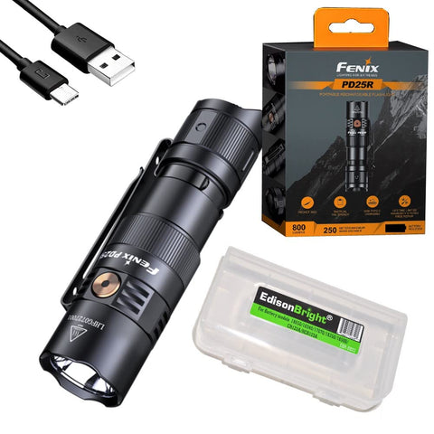 Fenix PD25R 800 Lumen LED Flashlight, Battery and EdisonBright Acc Car