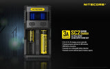 Nitecore SC2 battery charger bundle: 3A Fast charger for 16340/18650/RCR123A/14500 and more battery types with EdisonBright brand BBX3 Battery case