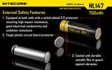 Nitecore NL147 750mAh 14500 3.7v 2.8Wh Li-ion Rechargeable protected Button-Top Battery For High Drain Devices