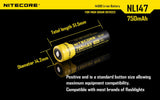 Nitecore NL147 750mAh 14500 3.7v 2.8Wh Li-ion Rechargeable protected Button-Top Battery For High Drain Devices