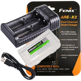 Fenix ARE-X2 battery charger with EdisonBright Battery carry case bundle