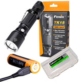 Fenix TK15UE (Ultimate) 2016 CREE LED 1000 Lumen tactical Flashlight with Fenix 18650 Li-ion USB rechargeable battery and EdisonBright battery carry case bundle