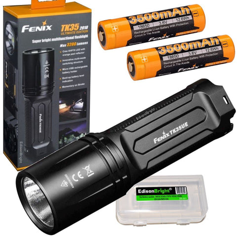 EdisonBright Fenix TK35 Ultimate 2018 Edition 3200 Lumen LED USB Rechargeable Tactical Flashlight/w 2 X Fenix 3500mAh Rechargeable Batteries Battery Carry case Bundle