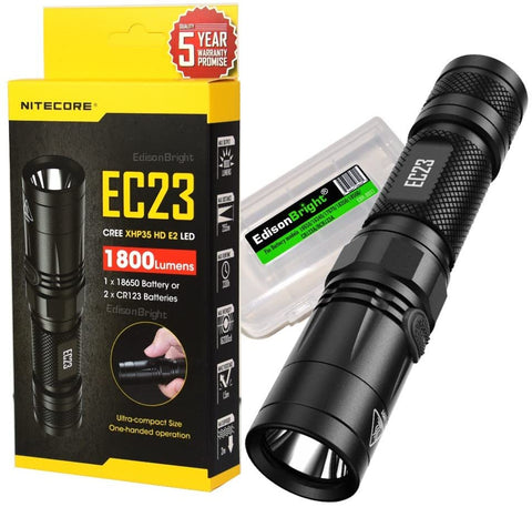 Nitecore EC23 1800 Lumens High Performance LED Flashlight and EdisonBright BBX3 Battery carry case