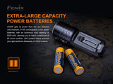 Fenix LR35R 10,000 lumen LED rechargeable tactical flashlight with 2 X Fenix Li-ion rechargeable batteries and EdisonBright battery carrying case bundle