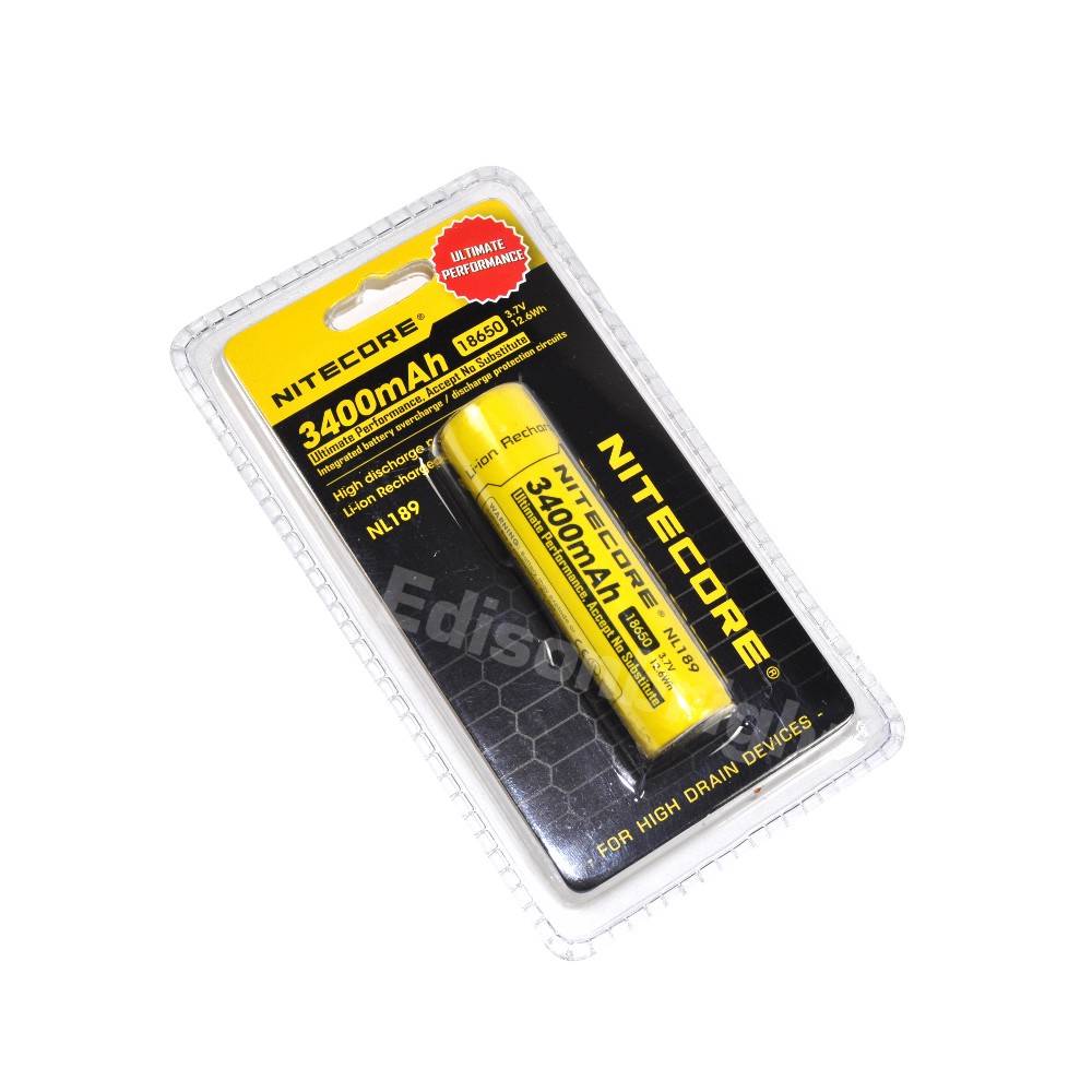 NITECORE NL189 3400mAh 12.6Wh 3.6v Protected Button-top 18650 Rechargeable Li-ion Batteries for High Drain Devices.