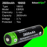 New 8 Pack Genuine individually packed EdisonBright EBR26 2600mAh 18650 Li-ion 3.7v rechargeable protected batteries