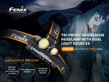 Fenix HM65R 1400 lumen dual beam LED Headlamp, high capacity battery with EdisonBright battery carry case bundle