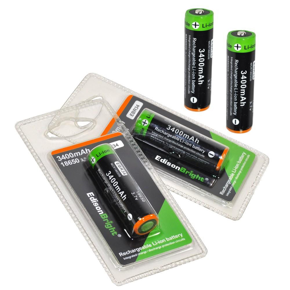 4 Pack EdisonBright EBR34 3400mAh 18650 rechargeable Li-ion protected batteries