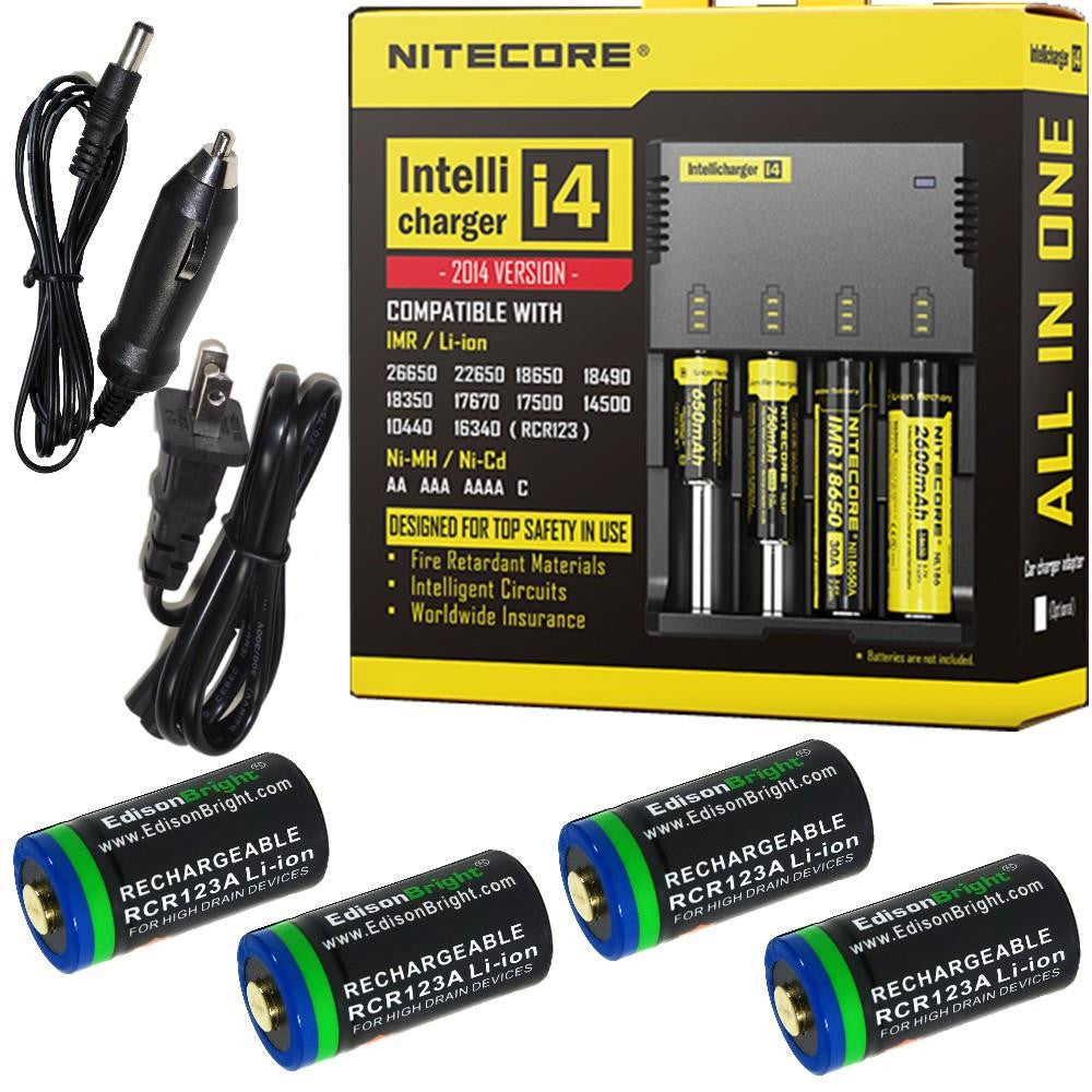 vape batteries 16340 4 Pack EdisonBright EBR65 rechargeable CR123A type 16340 RCR123A 3.7v