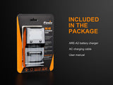 Fenix are-A2 Home/in-car Battery Charger for 21700/18650/16340 with EdisonBright BBX5 Battery Carry case Bundle