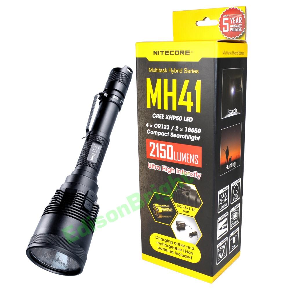 Nitecore MH41 Cree LED 2150 Lumen LED Dual Fuel Ultra-long beam Hunting Flashlight with two NL1823/NL183 Li-ion 2300mAh rechargeable batteries.