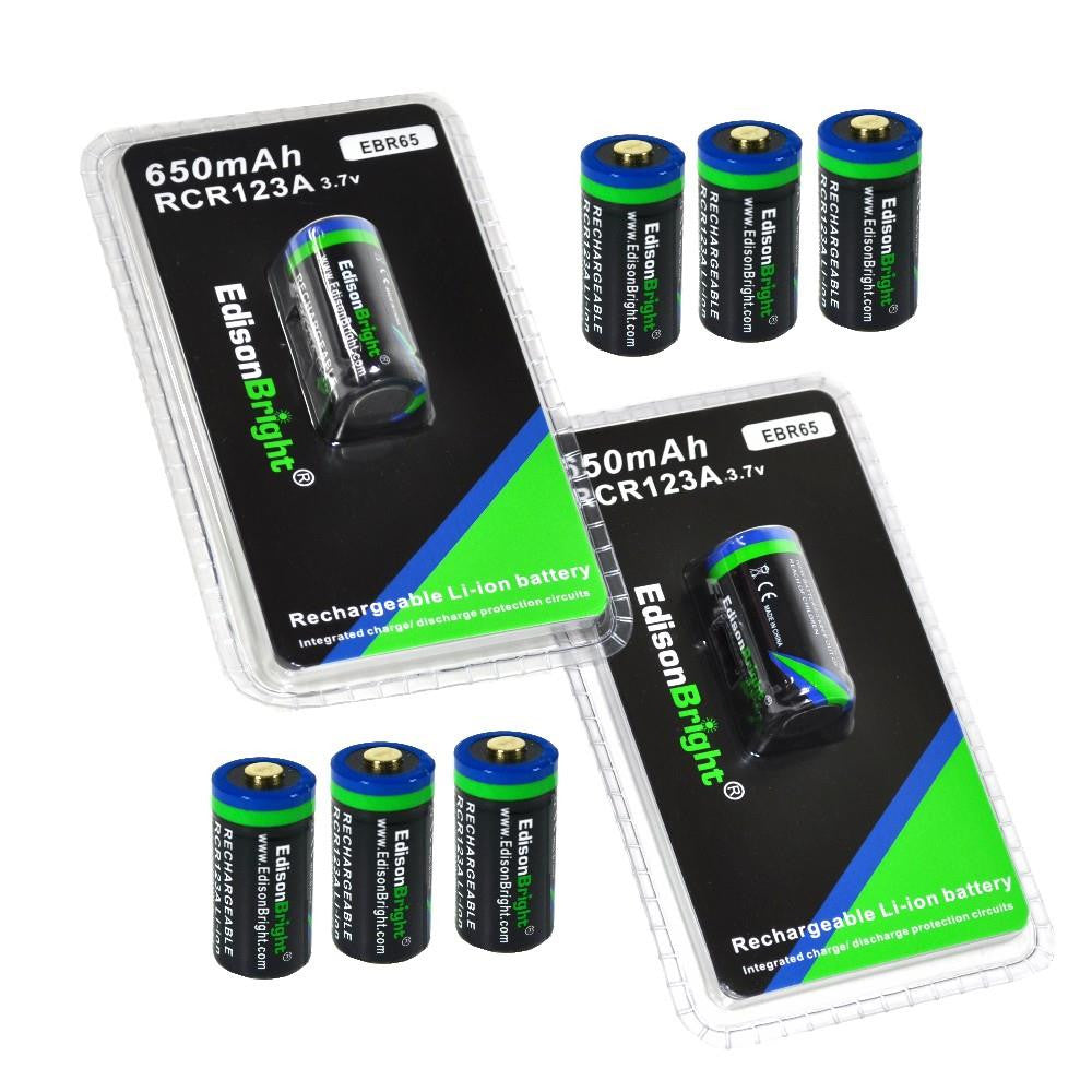 8 Pack EdisonBright 16340 RCR123A 650mAh EBR65 rechargeable Li-ion batteries