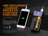 Fenix are-D2 USB Powered Two Bay Smart Battery Charger for 21700/18650/16340 with EdisonBright BBX5 Battery Carry case