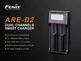 Fenix are-D2 USB Powered Two Bay Smart Battery Charger for 21700/18650/16340 with EdisonBright BBX5 Battery Carry case