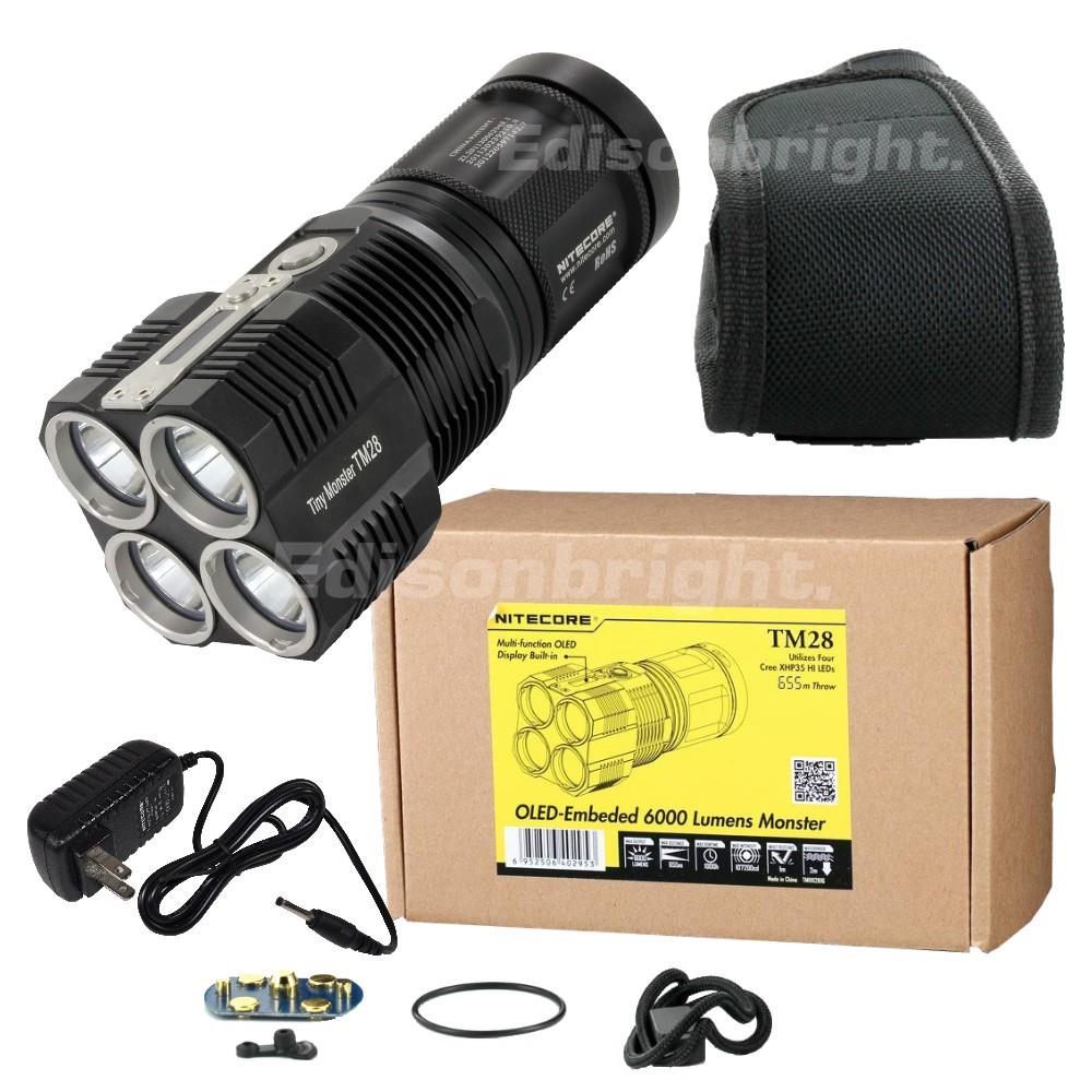 Nitecore Tiny Monster TM28 6000 Lumens 4 x CREE XHP35 HI LED Flashlight powered by Li-ion 4 x 18650s or IMR18650's