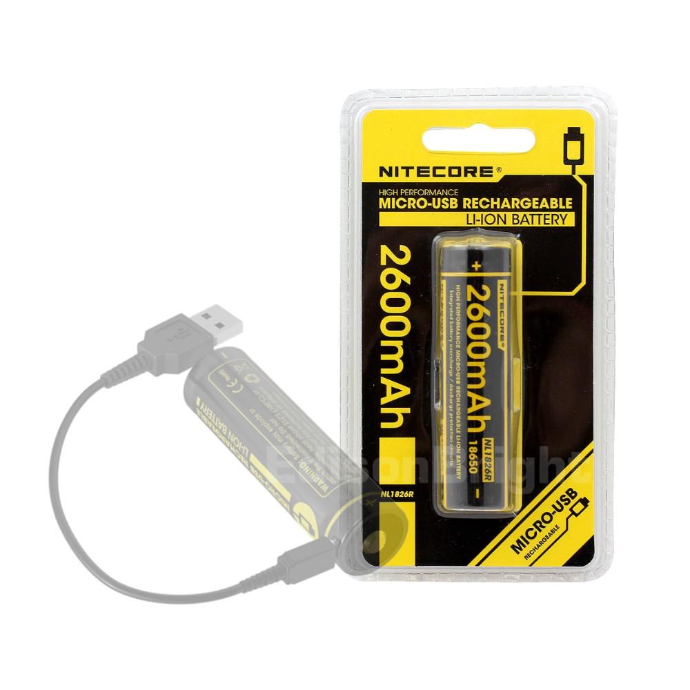 Nitecore NL1826R 18650 2600mAh 3.6v 9.36Wh protected Micro-USB rechargeable Lithium Ion (Li-ion) Button Top Battery