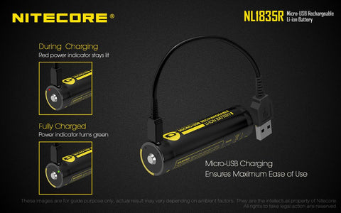 Nitecore NL1835R 18650 3500mAh 3.6v protected Micro-USB rechargeable Lithium Ion (Li-ion) Button Top Battery