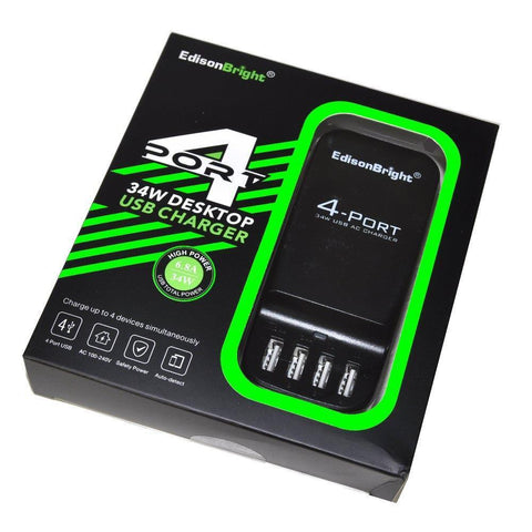 EdisonBright 4 Port EB-4UD (34w 4-Port USB Charging Hub) desktop Multi-Port USB Charger for iPhone 6 / 6 Plus, iPad Air 2 / mini 3, Galaxy S6 / S6 Edge note 4 S30R UM10 UM20 MH20 and More