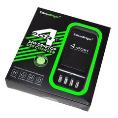 EdisonBright 4 Port EB-4UD (34w 4-Port USB Charging Hub) desktop Multi-Port USB Charger for iPhone 6 / 6 Plus, iPad Air 2 / mini 3, Galaxy S6 / S6 Edge note 4 S30R UM10 UM20 MH20 and More